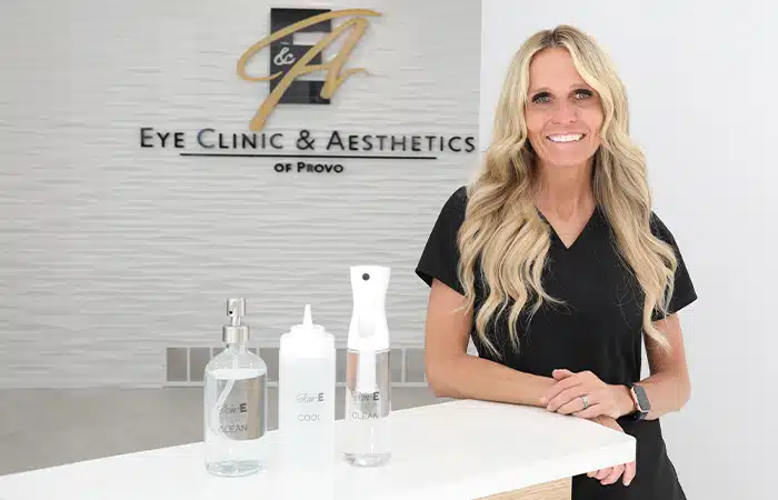 Mrs. Lewis standing in Eye Clinic & Aesthetics' lobby