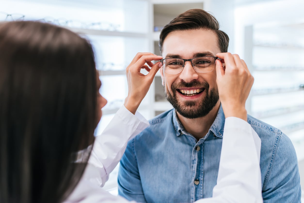 Doctor and patient in ophthalmology clinic